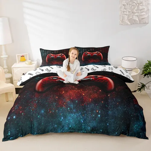Miniatura 47 de Homewish Juego de ropa de cama de elefante, tamaño Queen, funda de edredón a rayas azules para niños y niñas, juego de funda de edredón de animales