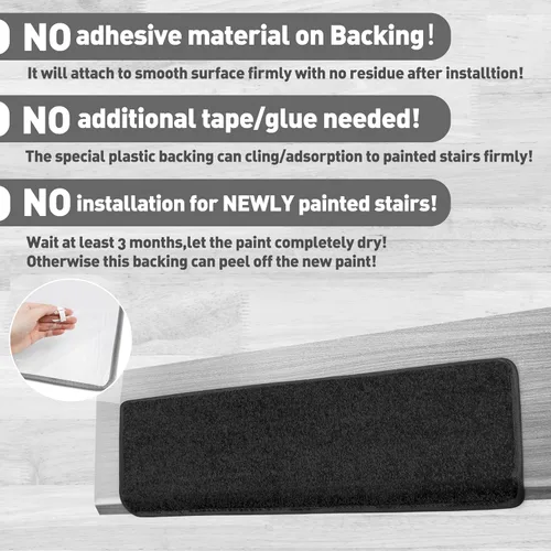 Miniatura 9 de PURE ERA Bullnose - Juego de peldaños de alfombra para escaleras sin cinta, antideslizantes, protectores de escaleras para interiores, alfombras