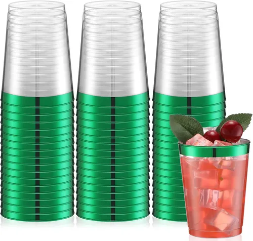 Miniatura 11 de Norme 50 piezas de vasos de plástico de 10 onzas para fiesta, vasos desechables transparentes con borde para boda, Acción de Gracias, Navidad