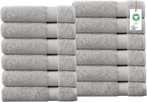 Miniatura 47 de Toallas 100% algodón orgánico de 22.93 oz/m² de felpa al tacto de secado rápido, paquete de 12 toallas de lavado de algodón orgánico, certificado