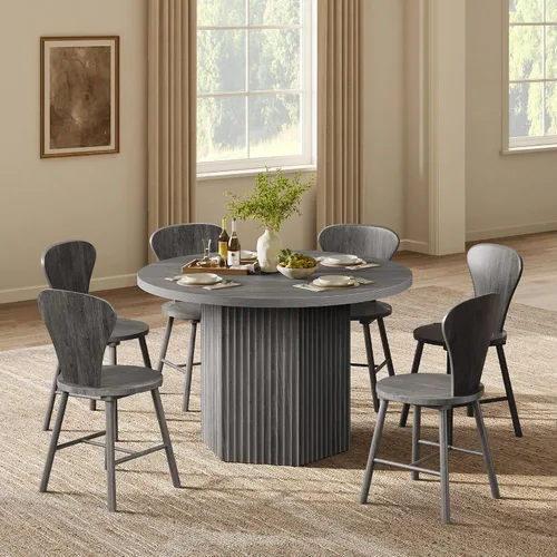 Miniatura 8 de SICOTAS Mesa de comedor redonda para 4, 6 personas, 47 pulgadas, mesa de comedor moderna circular de madera con base resistente para comedor