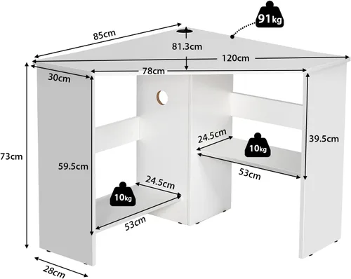 Miniatura 3 de Augester - Escritorio esquinero moderno, mesa de computadora triangular de 90 grados con estantes, agujero para cable, escritorio esquinero que
