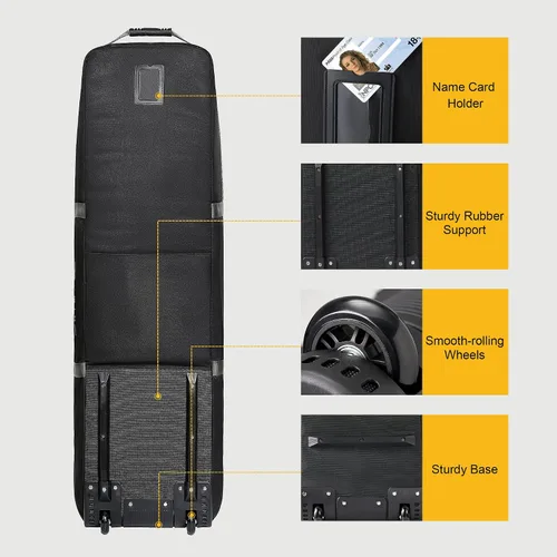 Miniatura 5 de Bolsa de viaje de golf GoHimal con ruedas, estuche de viaje de golf de tela Oxford resistente de 1200D para aerolíneas