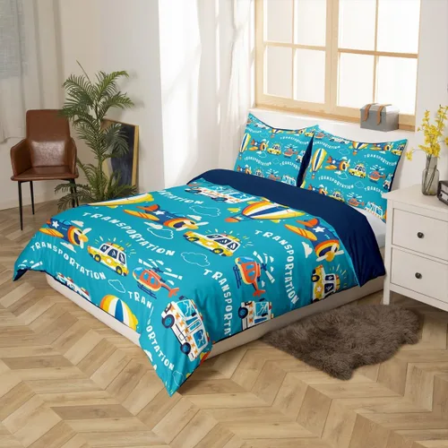 Miniatura 2 de Erosebridal Funda de edredón de vehículos de dibujos animados tamaño individual para niños y niñas, juego de ropa de cama Kawaii de helicóptero