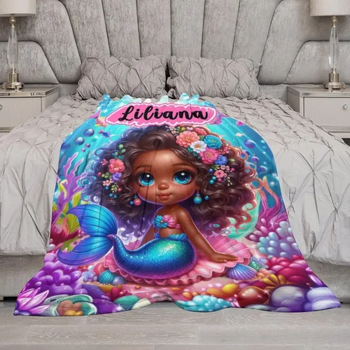 Miniatura 6 de Regalos de sirena para niñas africanas, manta de bebé personalizada con nombre para bebés recién nacidos, manta personalizada para niñas negras