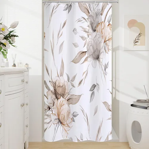 Miniatura 12 de Litabel Cortina de ducha bohemia con estampado floral de acuarela azul y gris, estilo de pintura de tinta, cortinas de ducha de flores y hojas
