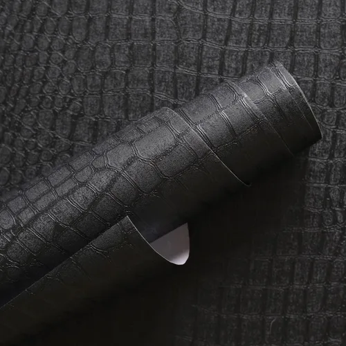 Papel tapiz de cocodrilo para despegar y pegar, papel adhesivo negro texturizado para pegar autoadhesivo, extraíble para dormitorio, mesa de baño,