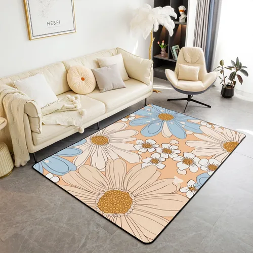 Miniatura 28 de Erosebridal Alfombra de área con tema Groovy de los 70 para sala de estar y dormitorio, alfombra retro con símbolo de paz antideslizante, alfombra