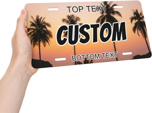 Miniatura 4 de Placa personalizada de licencia, placas decorativas personalizadas para el frente del automóvil con palmeras de playa y océano, placas de licencia