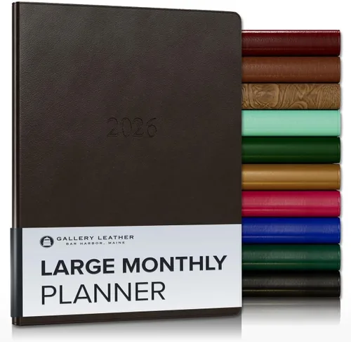 Miniatura 62 de Gallery Leather Agenda Mensual Grande 2025-2026, Elegantemente Encuadernada Planificador de Calendario y Cuaderno con Elegantes Bordes Dorados, 18