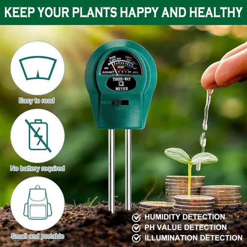 Miniatura 3 de Medidor de pH del suelo 3 en 1: probador de humedad, luz y pH para jardín, césped, granja, cuidado de plantas en interiores y exteriores, verde