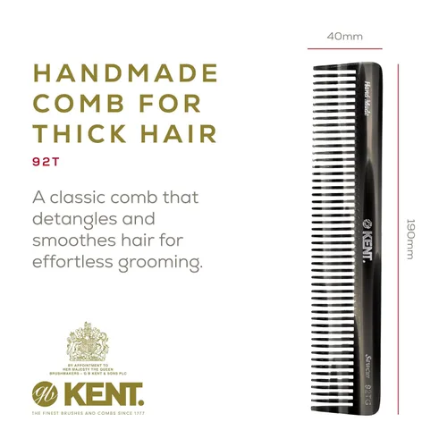 Miniatura 2 de Kent 92T - Peine desenredante de dientes anchos de grafito negro para cabello rizado, ondulado y grueso, ideal para usar en cabello mojado, suave