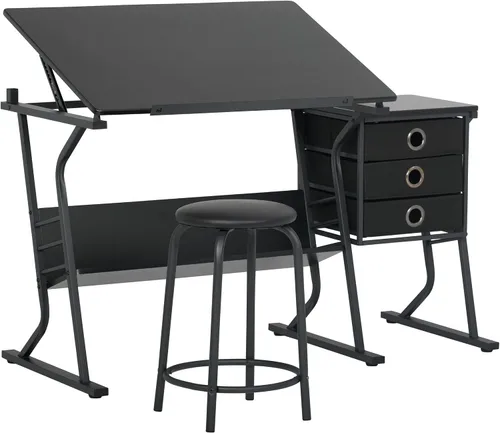 Miniatura 9 de Eclipse Ultra - Mesa de dibujo con taburete, parte superior ajustable en ángulo, estantes de almacenamiento y cajones de 2 piezas