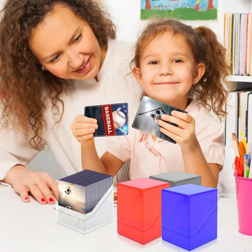 Miniatura 6 de Homthy Paquete de 4 fundas para cartas intercambiables, cajas de almacenamiento de tarjetas acrílicas con capacidad para más de 100 tarjetas