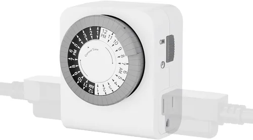 BN-LINK Temporizador de salida con 2 enchufes con conexión a tierra, temporizador de luz mecánico para enchufe eléctrico interior, 24 horas, 3