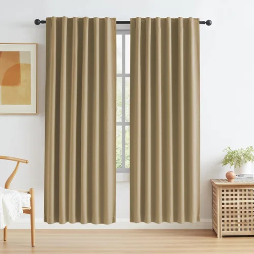 Miniatura 82 de Paneles de cortinas de ventana 100% opacas, con trabillas traseras, bolsillo para barra, gancho, cinturón, aspecto plisado, cortinas para sistema