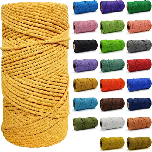 Miniatura 77 de Cuerda de Algodón 8mm x 20 Yardas - Cuerda de Macramé Natural Sin Blanquear - Cuerda de Algodón Trenzada de 3 Hilos para Colgar en la Pared, Blanco