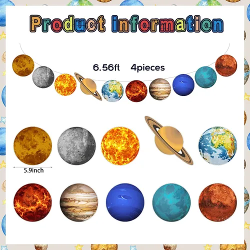 Miniatura 2 de Lincia Guirnalda colgante de sistema solar de galaxia, 4 unidades, temática de planeta, decoración de fiesta espacial para el primer viaje alrededor
