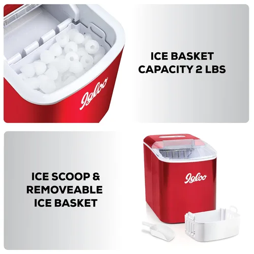 Miniatura 3 de Igloo, máquina para hacer hielo automática eléctrica de sobremesa de 26 libras - 9 cubos en 7 minutos, con cuchara y cesta Rojo