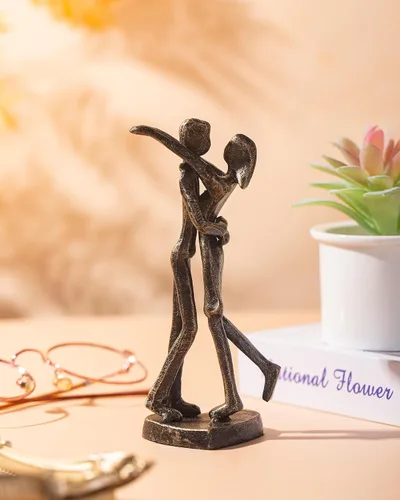 Miniatura 2 de Regalo de escultura de hierro para 6º aniversario, estatua romántica de pareja para ella, decoración de metal negro hecha a mano, boda, San