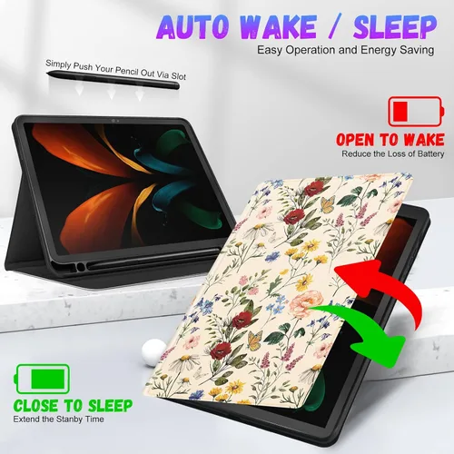 Miniatura 5 de Uppuppy Funda para Samsung Galaxy Tab A8 de 10.5 pulgadas para niños, niñas, folio para mujeres, diseño floral femenino, bonita, adolescente