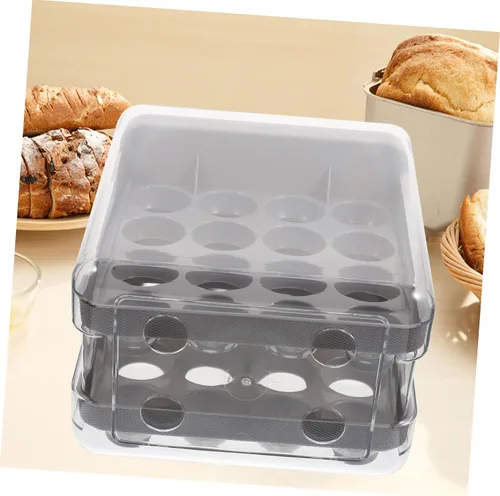 Miniatura 5 de Caja de almacenamiento para huevos estilo cajón de huevos 32 compartimentos reutilizable almacenamiento de cocina Gris