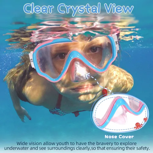 Miniatura 6 de Water Space Kids Swimming Goggles Swim Mask with Nose Cover for Kids Youth 3-15, Anti-Shattered Lens UV Protection No-leak Rosa y azul (paquete de 2)