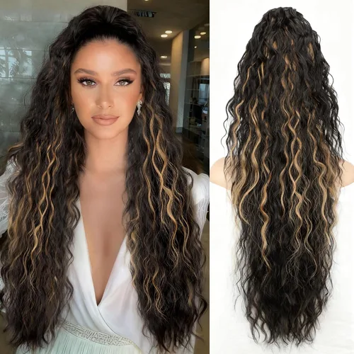 Miniatura 22 de ORSUNCER Extensión de cola de caballo de 18" con pinza rizada, cola de caballo esponjosa, extensiones de pelo sintético de aspecto natural para mujer