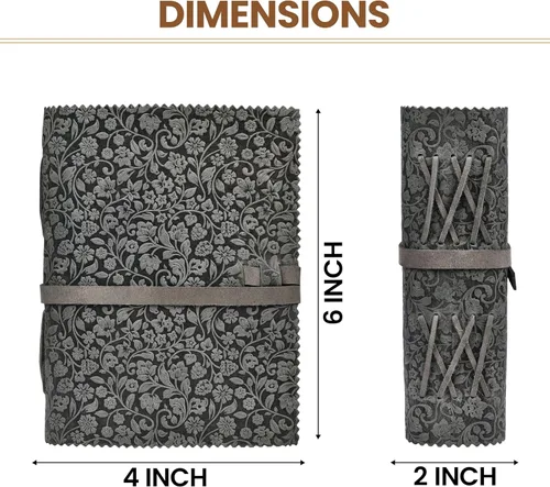 Miniatura 7 de LEATHER VILLAGE Diario floral en relieve encuadernado en cuero para mujeres y hombres, 200 páginas, 6 x 4 pulgadas (A6), negro - Libro de sombras