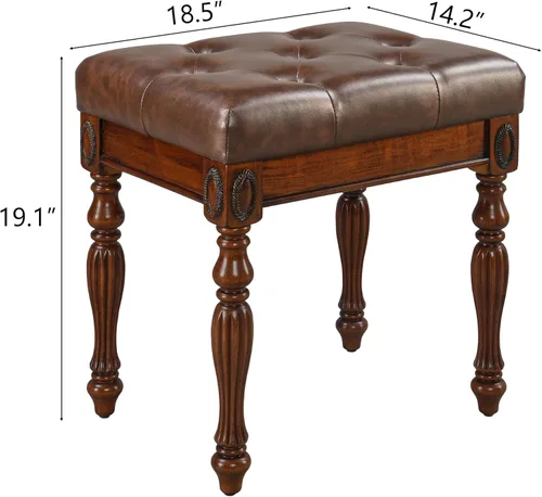 Miniatura 2 de Taburete de tocador de madera maciza con tapizado, banco de piano de mediados de siglo con patas talladas, taburetes de maquillaje con asiento