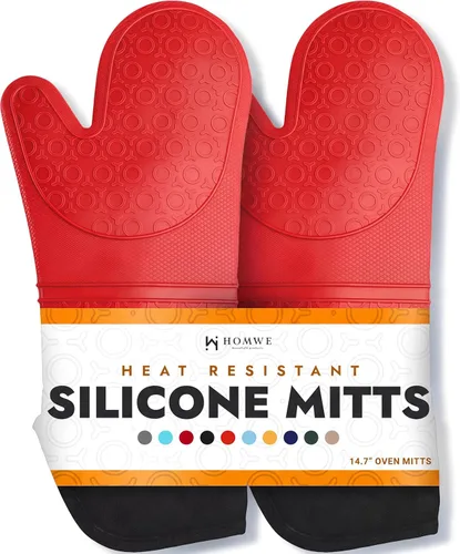 Miniatura 29 de HOMWE - Manopla de horno profesional y extralarga de silicona, guantes con forro acolchado, agarraderas resistentes al calor, guantes flexibles