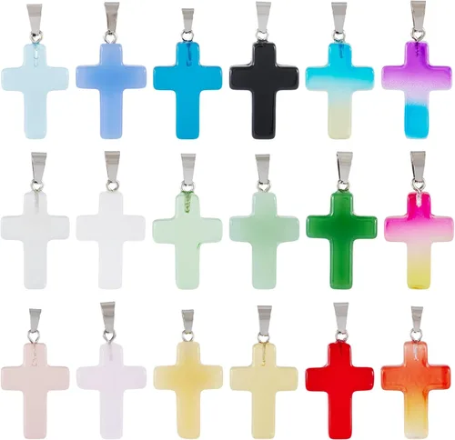 Miniatura 11 de Dijes de cruz para pulseras, colgantes de cruz de colores, dijes colgantes de cruz de religión para llavero de Pascua, manualidades, collares