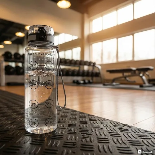 Miniatura 6 de Tres gotas de botella de seguimiento de hidratación de 32 onzas, contenedor de medición deportivo transparente, medición de la ingesta de agua