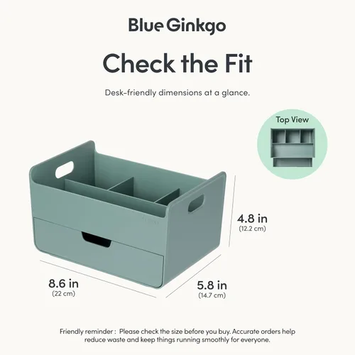 Miniatura 3 de BLUE GINKGO Organizador de escritorio portátil, compacto, 3 compartimentos, almacenamiento de medio cajón, soporte para bolígrafos, organizador