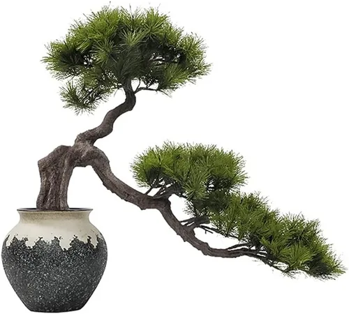 UNNS Bonsái pequeño árbol artificial bonsái simulado maceta de pino de bienvenida, florero chino de silicona simulada, plantas verdes de piedras