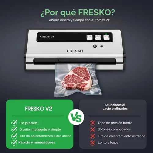 Miniatura 6 de Máquina selladora al vacío FRESKO con detección automática de bolsas, doble sellado térmico, sellador de alimentos compacto, fácil de usar, kit