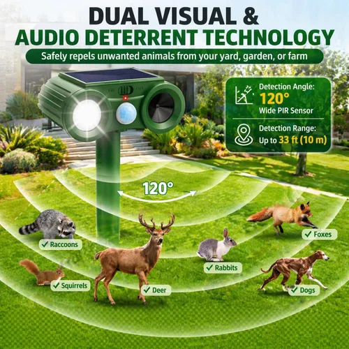Miniatura 2 de Paquete de 2 repelentes solares de animales al aire libre, repelente de gatos recargable por USB, dispositivos repelentes de ciervos para exteriores