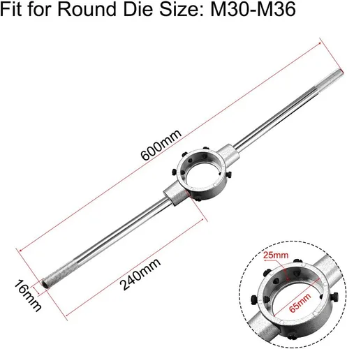 Miniatura 2 de uxcell Llave de mango redondo de 2.559 in, para troquel redondo métrico M30-M36/1.850 in-2.559 in, con mango moleteado