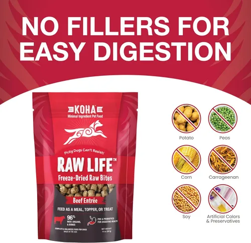 Miniatura 5 de KOHA Raw Life - Bocados crudos liofilizados para perros, comida alta en proteínas, cobertura y golosinas para comedores quisquillosos, bolsa de 14