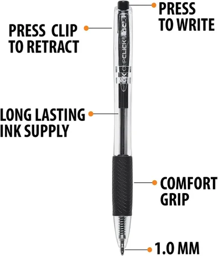 Miniatura 3 de Inc. ClipClicks - Bolígrafos retráctiles, juego de bolígrafos de punta media de 0.039 pulgadas con agarre cómodo para escuela, oficina, escritura