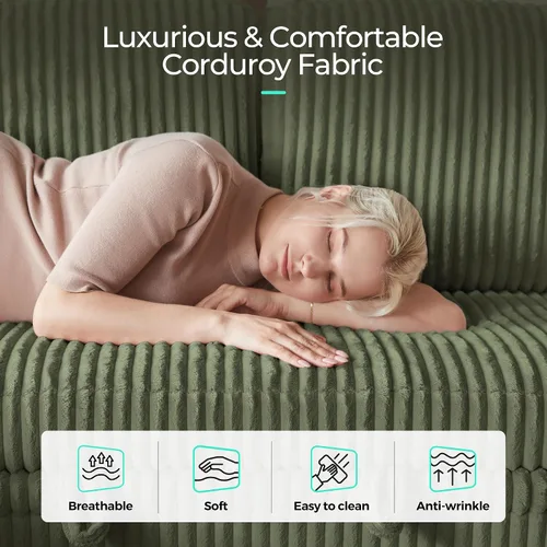 Miniatura 6 de LINSY HOME Sofá Seccional Cama con Sofá Cama Extraíble Convertible de Pana Suave Tipo Nube con Chaise de Almacenamiento y Carga USB, Cómodos Sofás