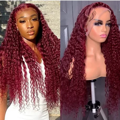 Miniatura 10 de Pelucas de cabello humano rizado con ondas profundas de 5 x 5 HD, sin pegamento, precortadas, con encaje frontal, para mujeres negras, color negro