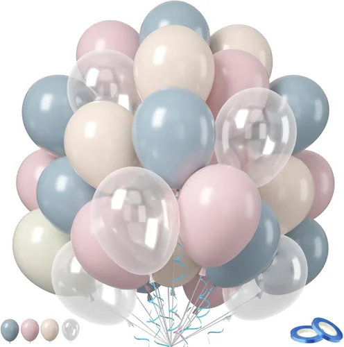 Miniatura 16 de FEYG - Juego de arco de globos, 50 globos de color azul, amarillo y blanco. Globos de látex para cumpleaños, bodas, baby shower, compromiso, Azul