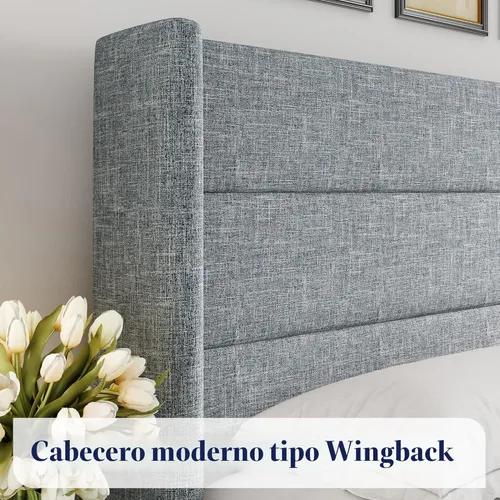 Miniatura 4 de Allewie Cama de Almacenamiento Elevable Tamaño Completo, Cabecera Moderna Wingback, Soporte Hidráulico, No Necesita Somier, Azul Gris Gris azulado