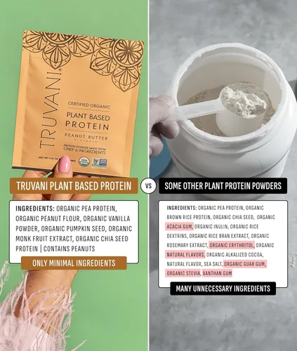 Miniatura 5 de Truvani Proteína vegana de guisantes en polvo, mantequilla de maní, 0.71 oz de proteína orgánica a base de plantas, 20 porciones, ceto, sin gluten