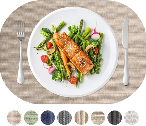 Miniatura 18 de Andie Home - Manteles individuales ovalados para mesa de cocina y comedor, juego de 6 piezas, resistentes al calor y lavables a la superficie, gris