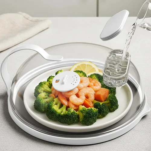 Miniatura 11 de Cubierta contra salpicaduras de microondas con vaporizador de agua para alimentos, protector de salpicaduras de microondas de vapor de 10 pulgadas