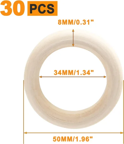 Miniatura 3 de Uenhoy 30 anillos de madera natural de 1.969 in/2 pulgadas, anillos de madera sin terminar para manualidades, anillos de macramé, fabricación
