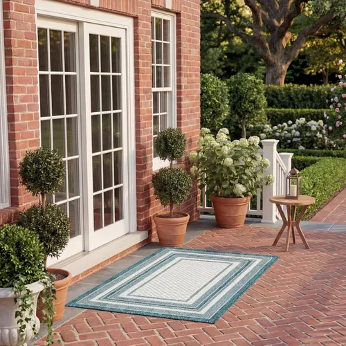 Miniatura 84 de SAFAVIEH Alfombra lavable al aire libre Courtyard Collection – 4' x 5'7", beige oscuro y beige, no desprende pelusa y fácil de limpiar, ideal