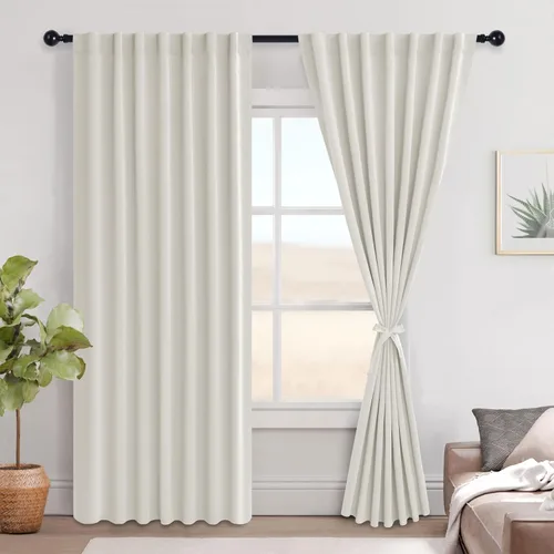 Miniatura 90 de Hiasan Cortinas opacas negras para dormitorio, cortinas opacas cortas de 45 pulgadas de largo, con aislamiento térmico, bolsillo para barra